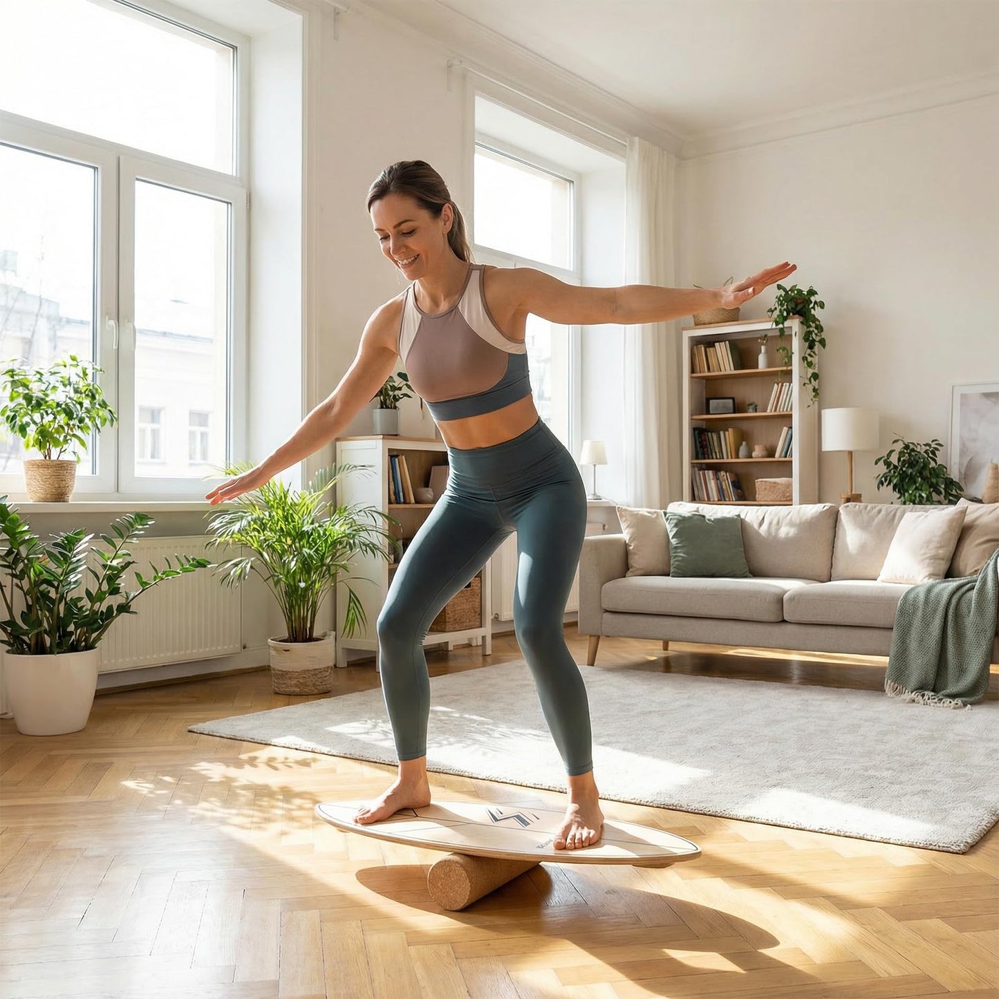 Wooden Balance Board, Surfing Skate Balance Trainer with Roller