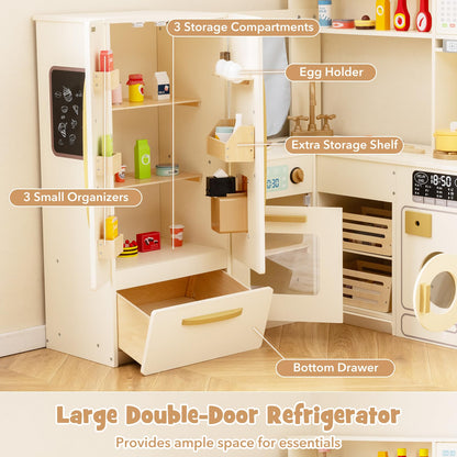 Corner Kitchen Playset with Large Fridge for Toddlers 3+ Years Old