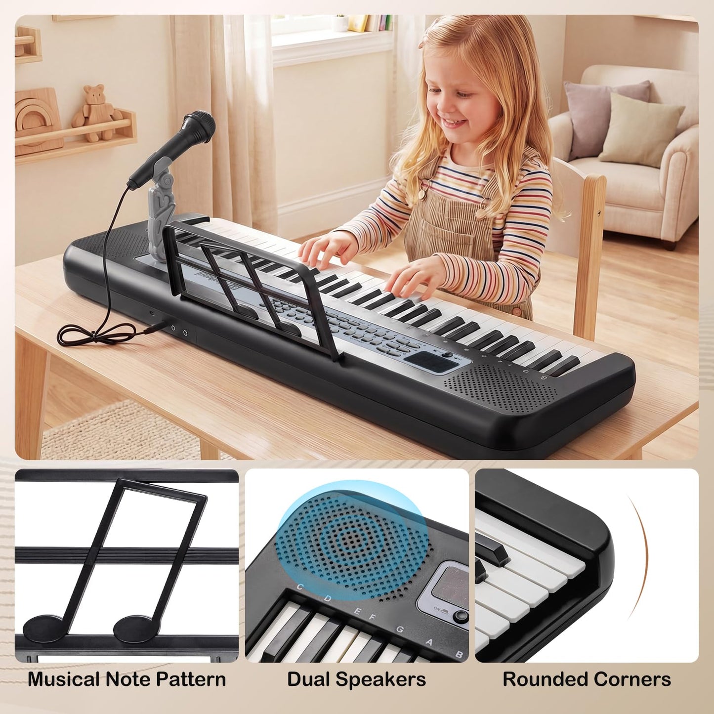 61 Keys Kids Piano Keyboard with Adjustable Stand for Aged 3+ Years Old