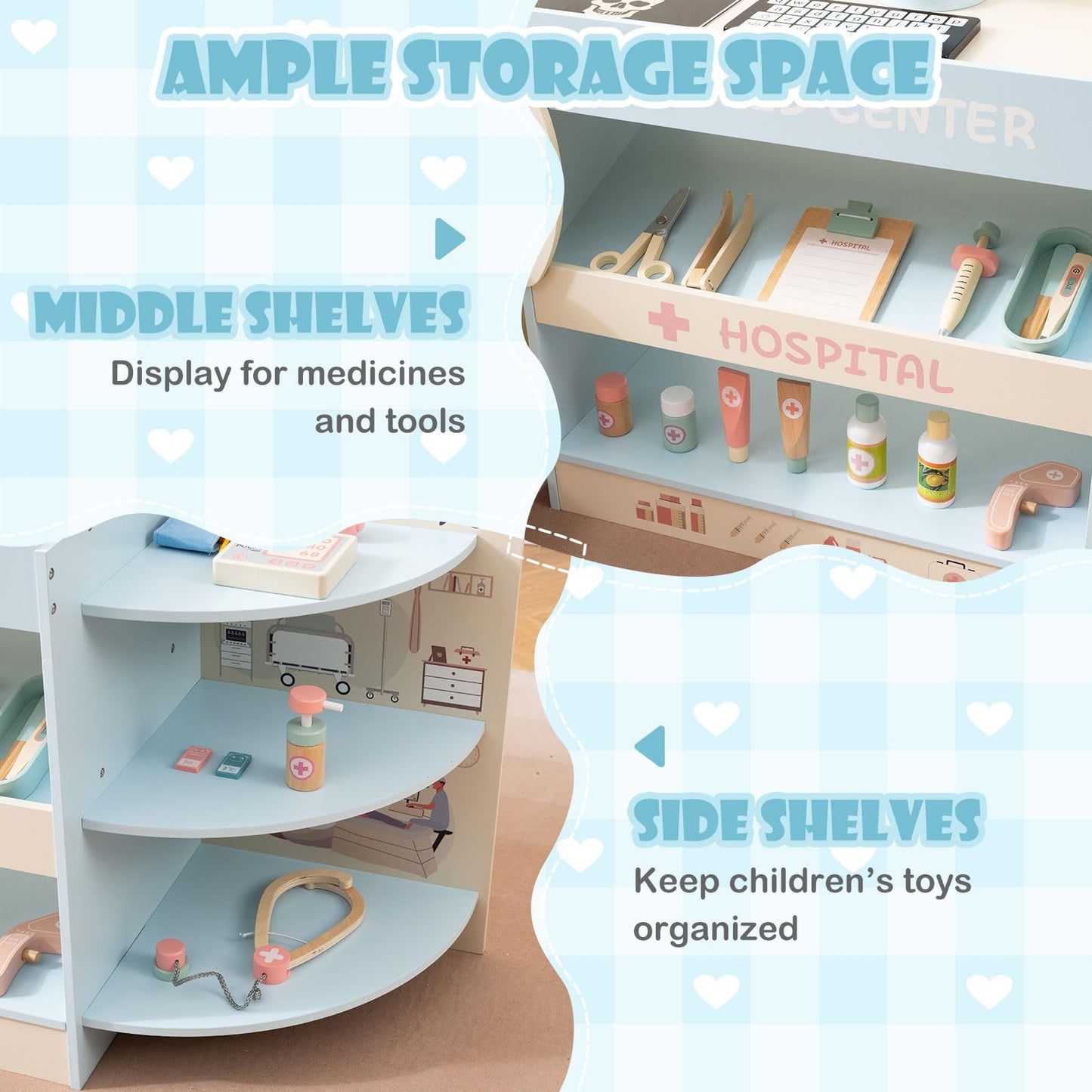 Wooden Pretend Hospital Office Kit with Eye Chart and Toy CT Machine
