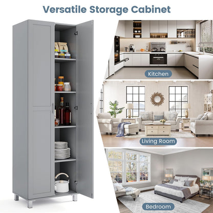 Double Door Tall Storage Cabinet with Adjustable Shelf and Anti tilt Design