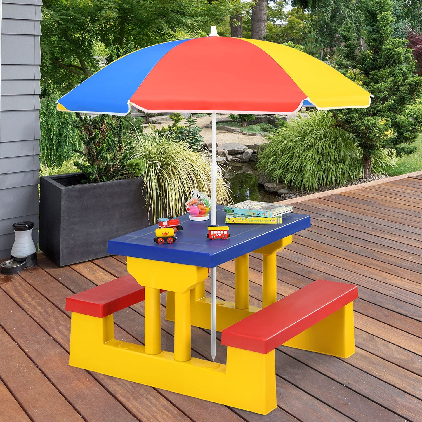 Kids Picnic Table with Removable Umbrella for Girls Boys