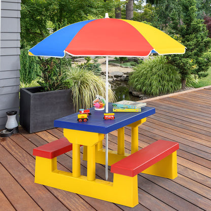 Kids Picnic Table with Removable Umbrella for Girls Boys
