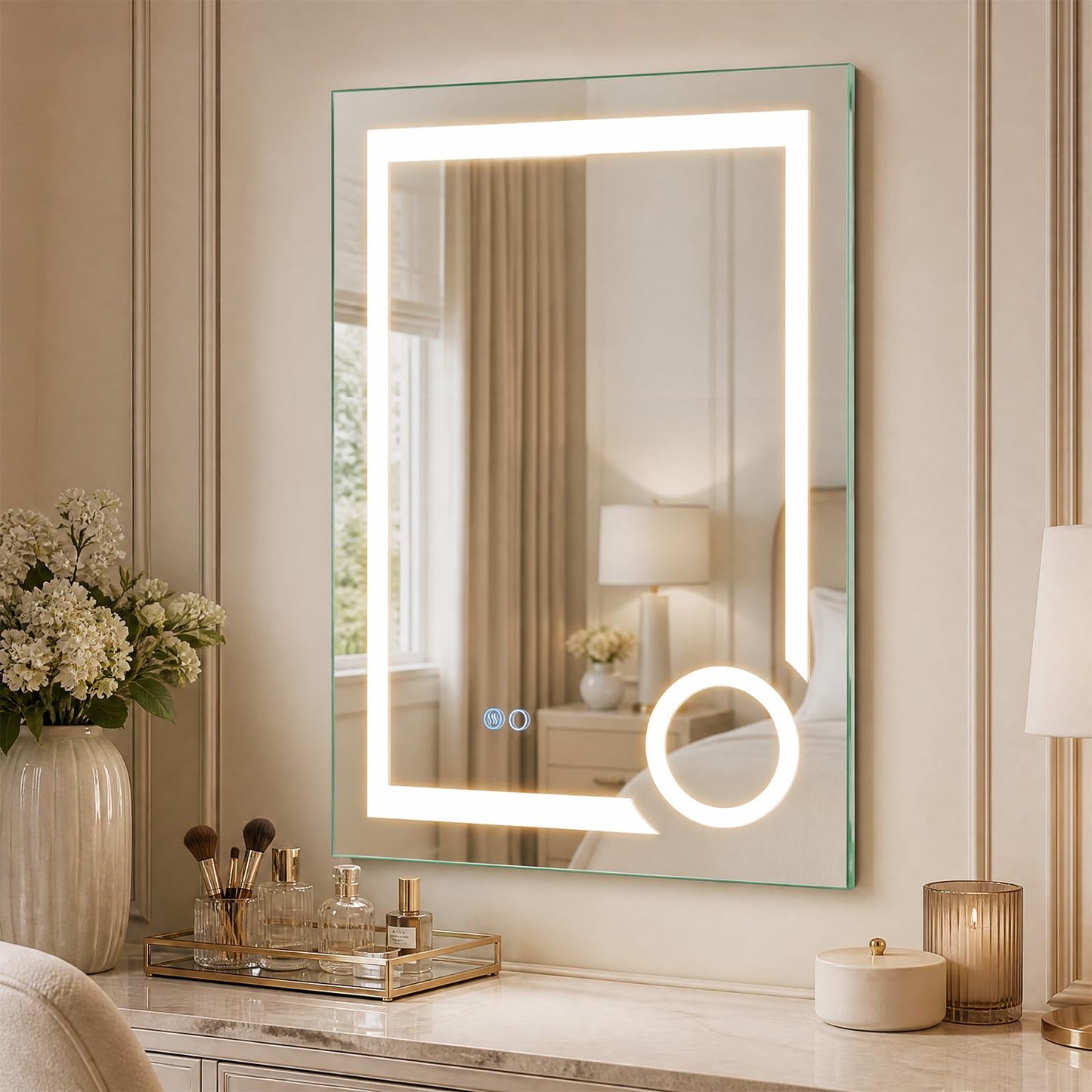 500x700mm Bathroom Mirror with LED Lights, 3x Magnifier, Anti-Fog