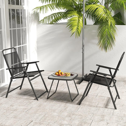 Garden Folding Chairs and Table Set with Marble-like Tabletop