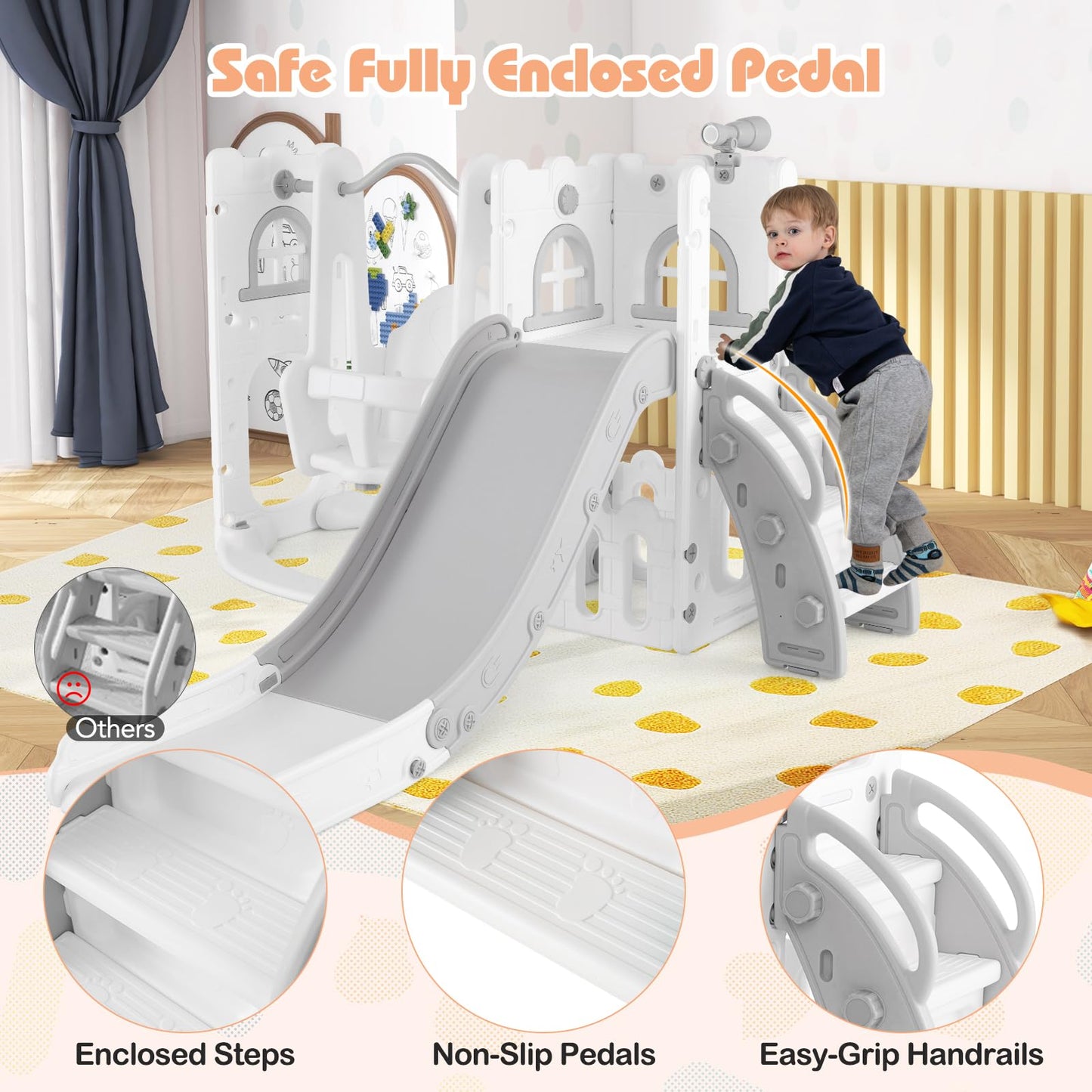 7-in-1 Toddle Slide Set with Swing Seat and Basketball Hoop and Ladder