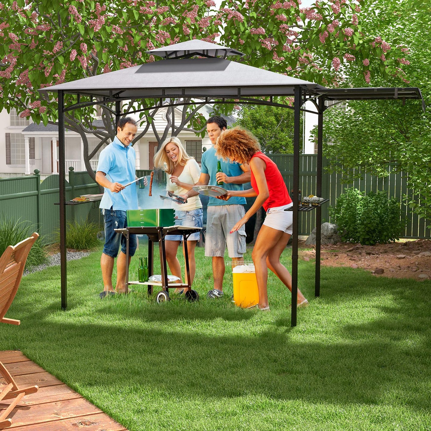 Fire Resistant Waterproof Outdoor BBQ Shelter with 2 Side Shelves