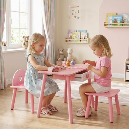 Kids Table and Chairs Set, Children Makeup Table with Eye Shadow