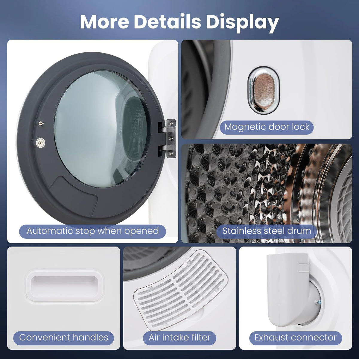 3KG Vented Tumble Dryer, Compact Smart Sensor Dryer with 8 Modes