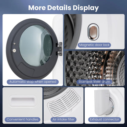 3KG Vented Tumble Dryer, Compact Smart Sensor Dryer with 8 Modes