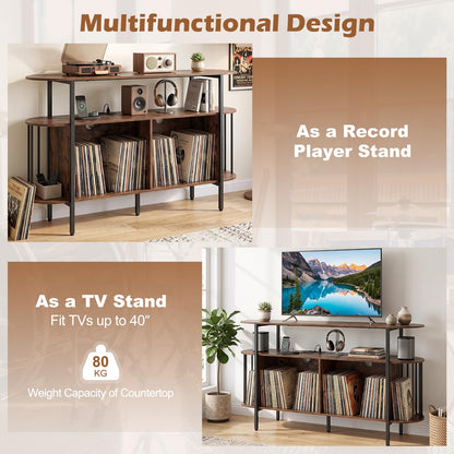 Record Player Stand with Charging Station,LED Lights
