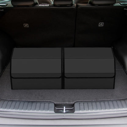 Leather Car Trunk Organizer with Lid Removable Divider and Large Capacity