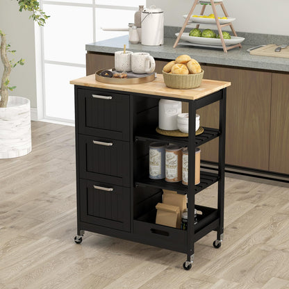 Kitchen Island Rolling Cart Utility Cart on Lockable Wheels with 3 Drawers