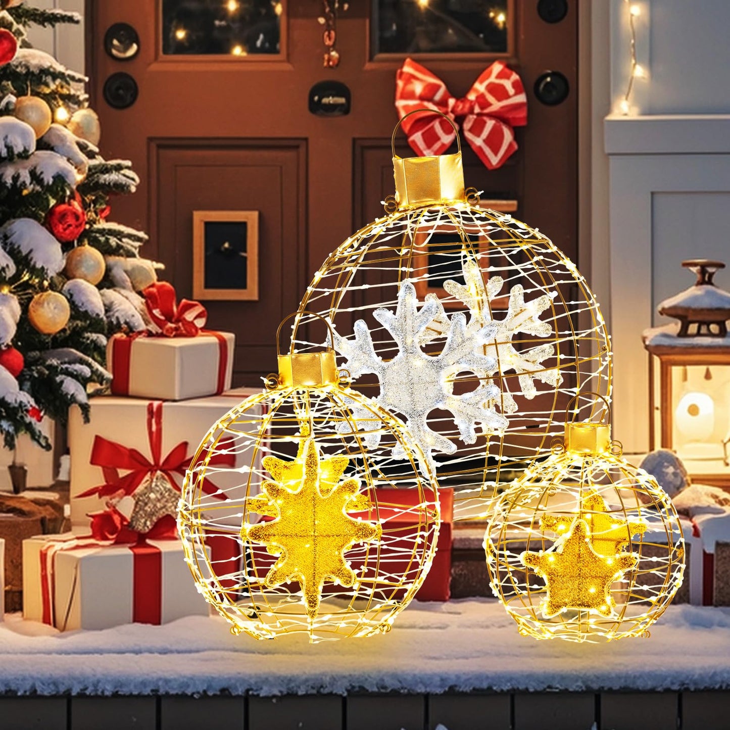3 Pieces Pre-Lit Hanging Standing Lantern Balls Christmas Ornaments