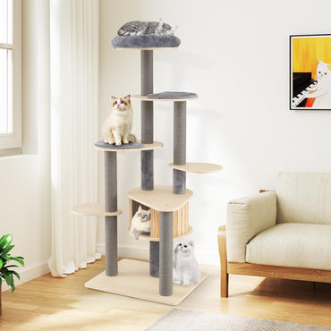 Cat Tree, Tall Multi-Layer Cats Tower with Comfy Padded Top Perch