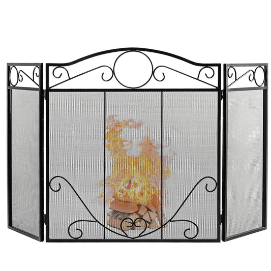 GiantexUK 3-Panel Folding Fire Guard, Metal Mesh Fireplace Screen
