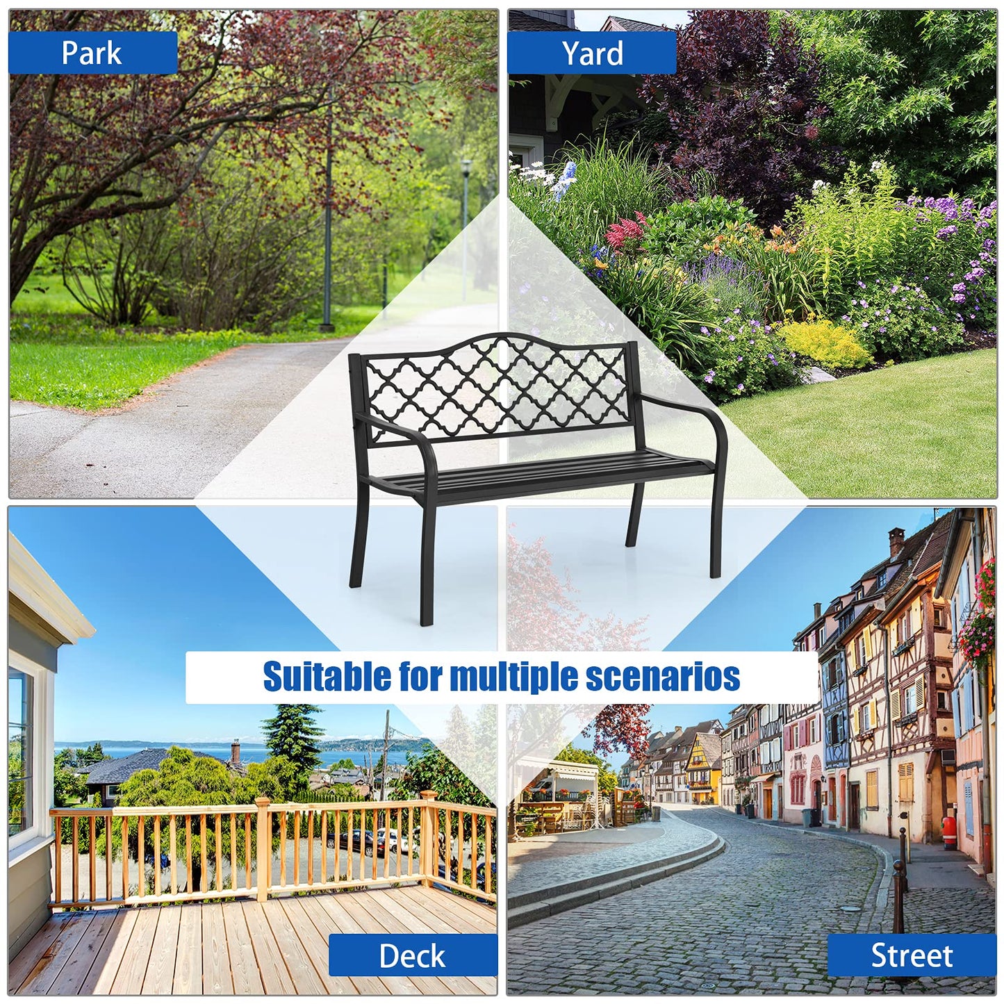 128 x 60 x 87 cm Outdoor Metal Frame Loveseat Park Bench