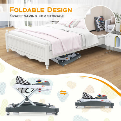 6 in 1 Foldable Push Along Walkers with 3 Adjustable Heights