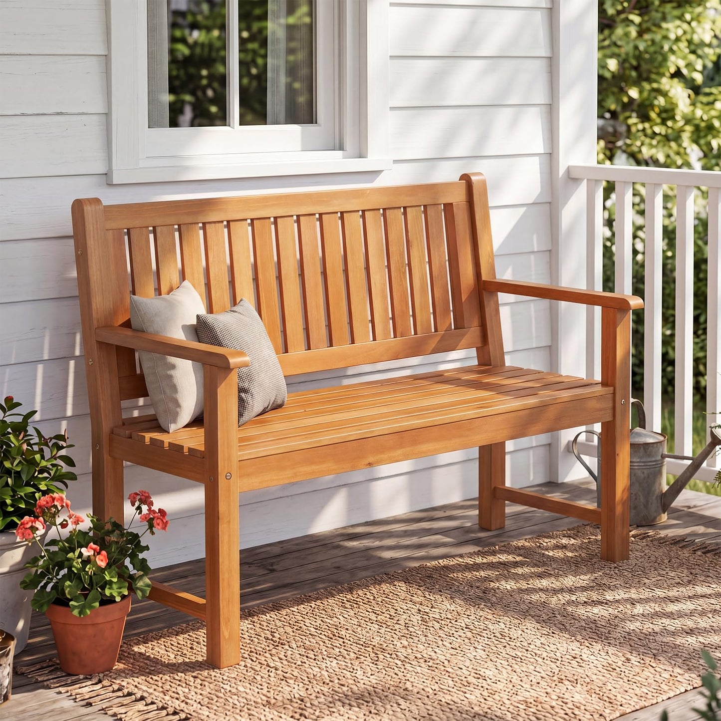 2/3-Person Garden Bench, All-Weather Wooden Patio Loveseat Park Bench Chair