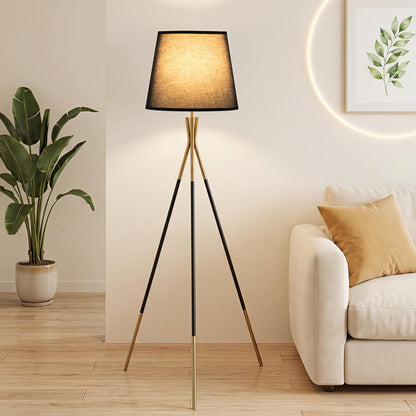 Modern Metal Tripod Floor Lamp with Fabric Shade & Foot Switch