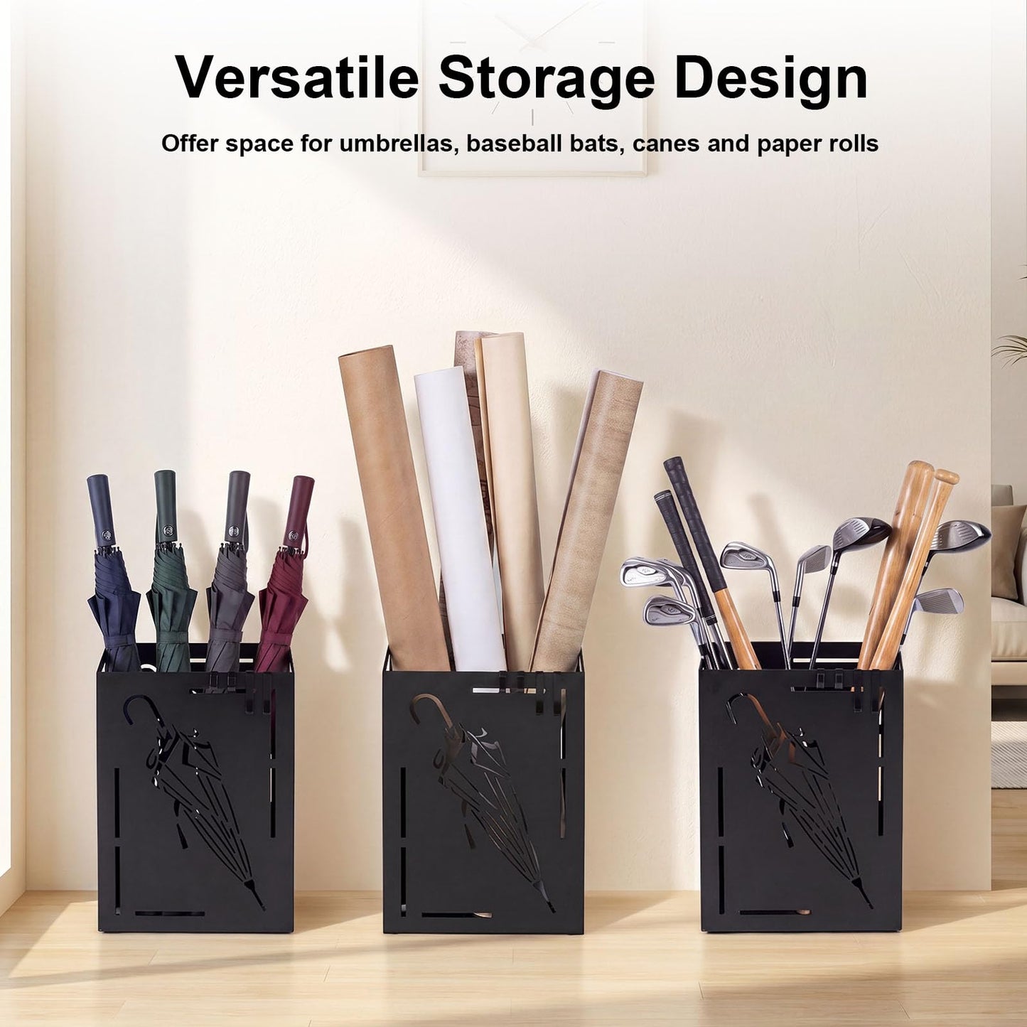 Metal Umbrella Stand, Hollow-Out Umbrella Holder Rack with Removable Drip Tray