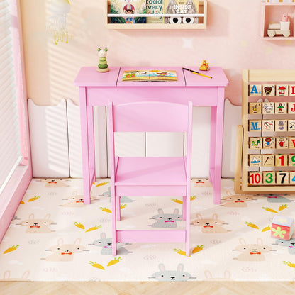 2 in 1 Kids Vanity Table and Chair Set with Flip Top Mirror Hidden Storage