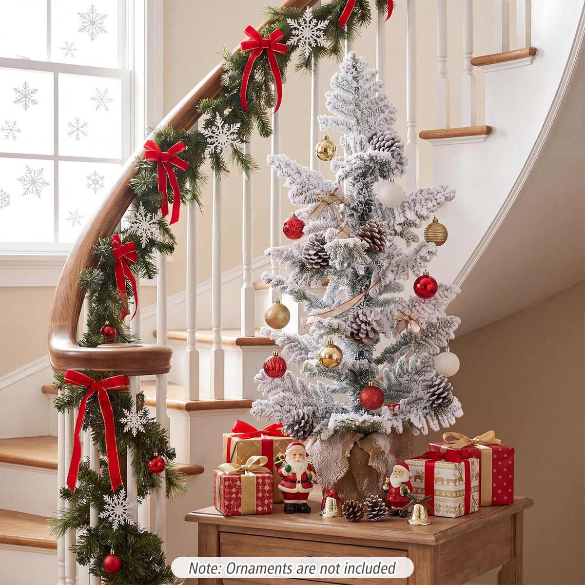 90CM/3FT Artificial Mini Christmas Tree, Snow Flocked Pre-Decorated Tabletop Xmas Tree
