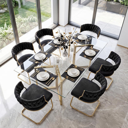 2 Pieces Velvet Dining Chairs with Curved Back and Sled Metal Base