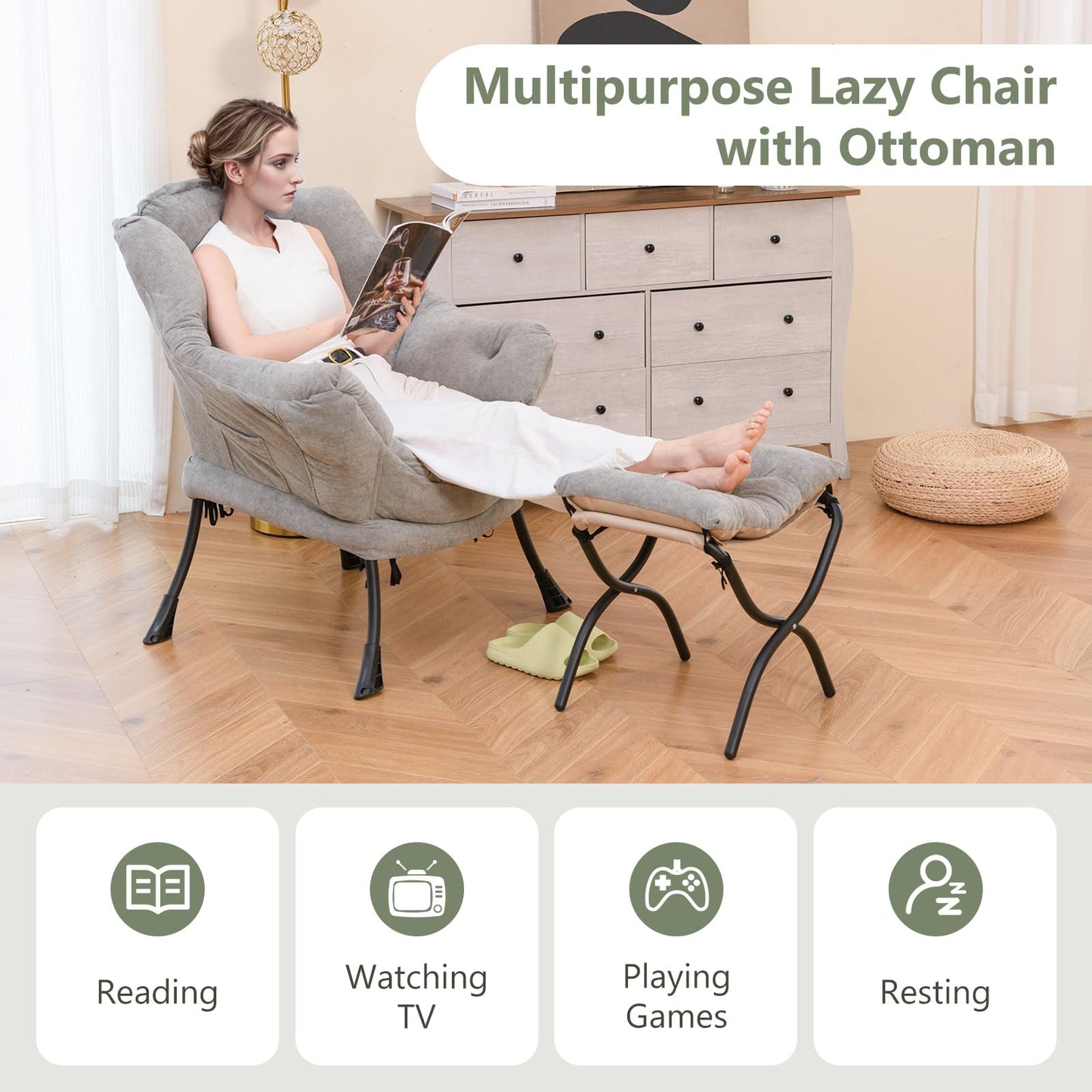 Armchair Accent Chair with Footstool for Living Room Bedroom
