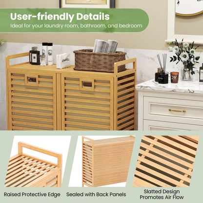 75L Double Tilt-out Laundry Hamper Bamboo with 2 Removable Bins