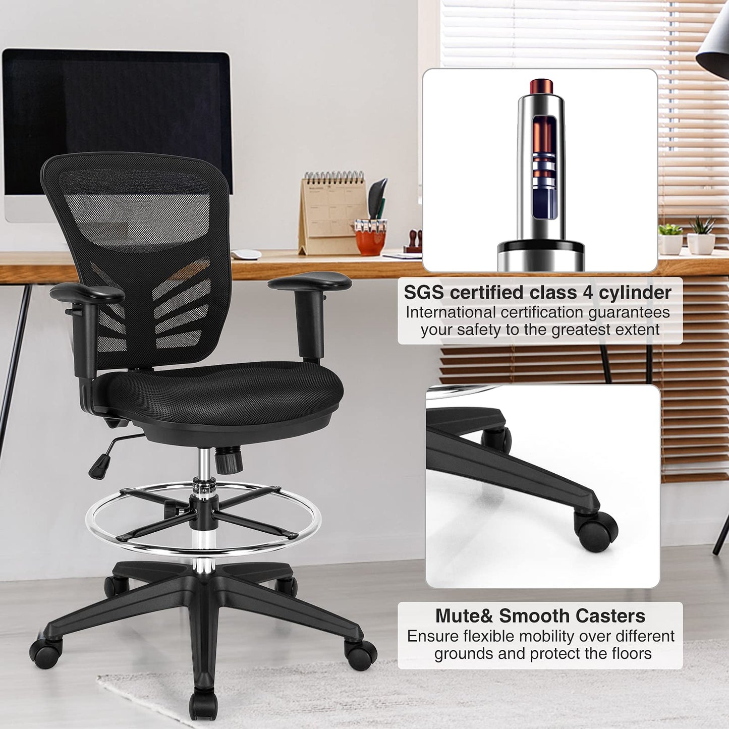 Ergonomic Swivel Office Chair with Adjustable Footrest