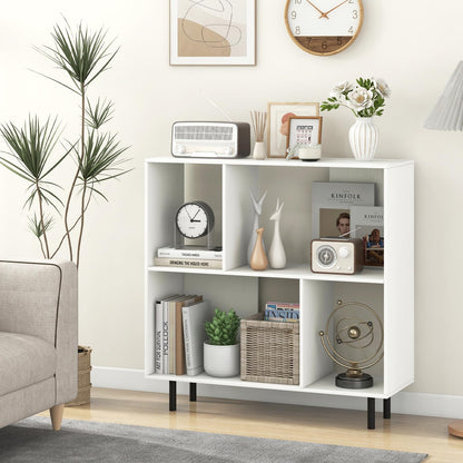 Mid Century Modern Minimalist Cube Bookshelf with 4 Compartments