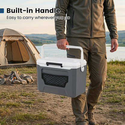 Insulated Cool Box, Ice Chest Box | Cup Holders, Drain Plug & Mesh Storage Pocket