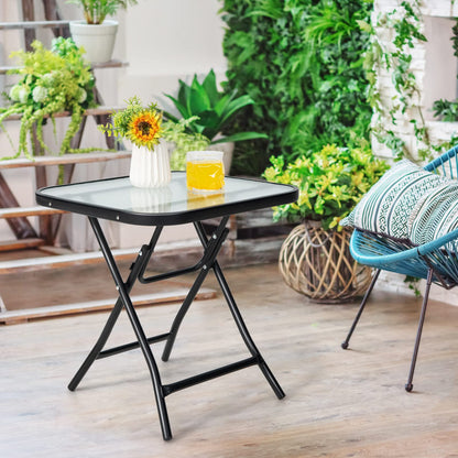 46cm Folding Garden Tempered Glass Top Square Side Table