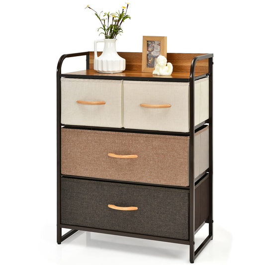 Vertical Dresser Storage Tower with Wooden Top and 4 Drawers