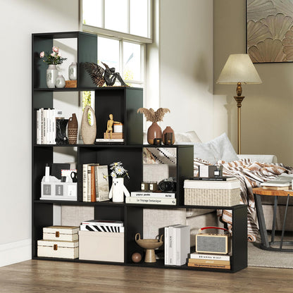 4-Tier Stepped Bookshelf Modern Ladder Bookcase with 6 Storage Cubes