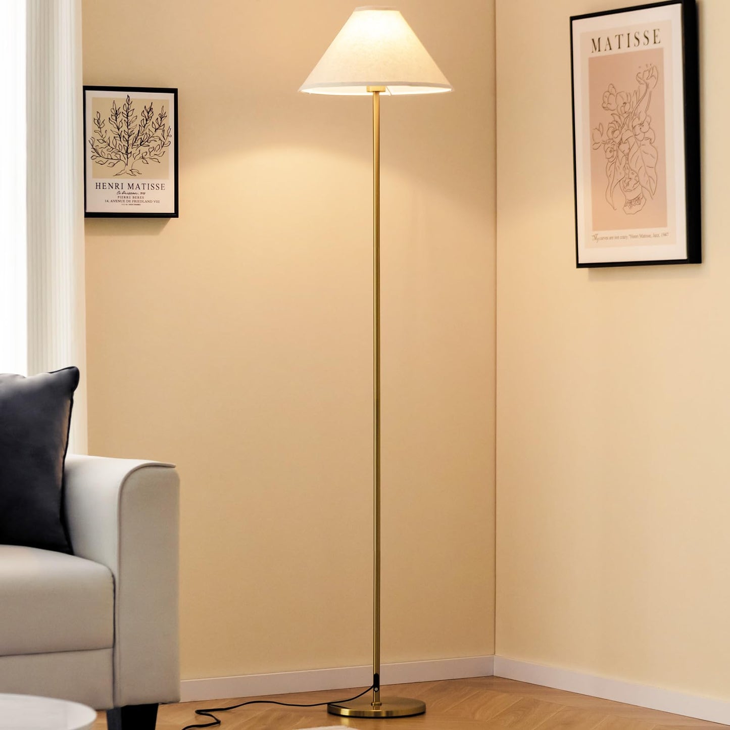 Elegant Floor Lamp with Linen Shade and Foot-Operated Switch