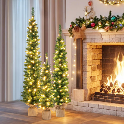 Set of 3 Pre-Lit Artificial Christmas Trees with 415 Green Branch Tips and 230 Warm White LED Lights