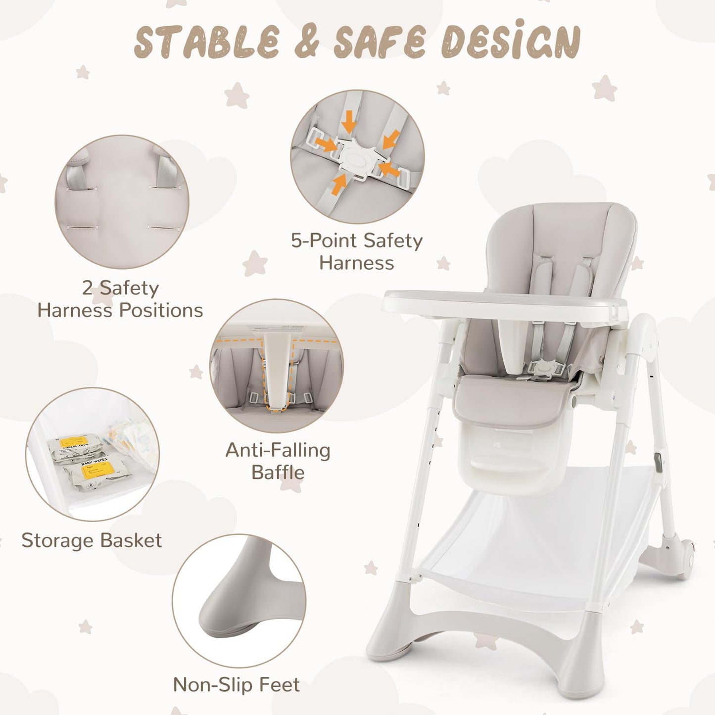 Folding Infants Highchair with Storage Basket