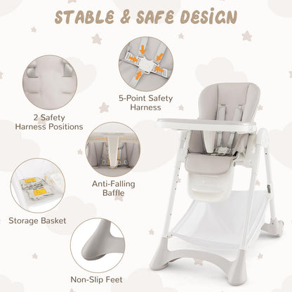 Folding Infants Highchair with Storage Basket