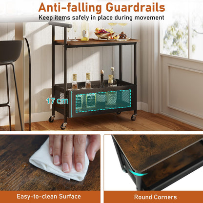 Rolling End Table with Handle 2-Tier Sofa Side Table with Open Shelf