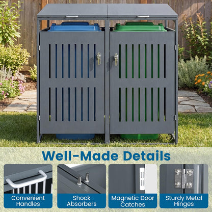 Double Wheelie Bin Storage, 240L Metal Garden Bin Hideaway with Gas Struts