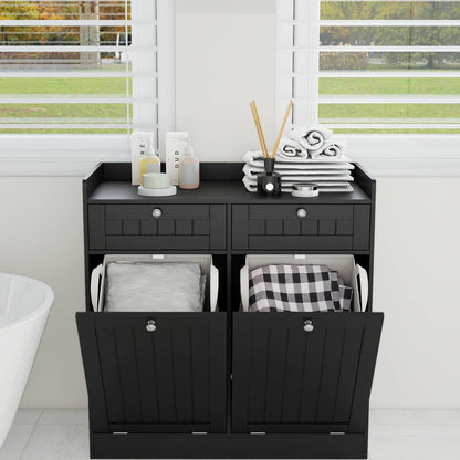 Double Tilt-Out Laundry Hamper Cabinet with Removable Baskets