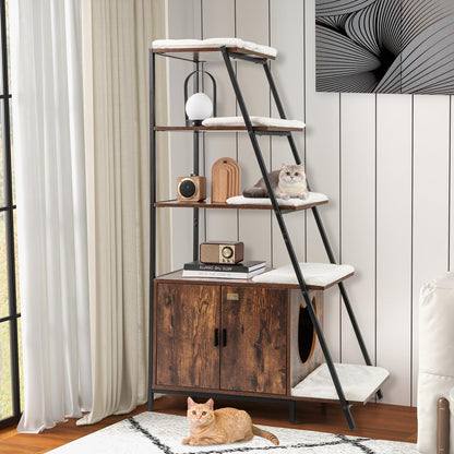 Hidden Cats Washroom Climbing Frame with Ladder Shelf & Removable Plush Cushions