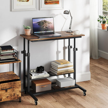 80 x 50cm Height Adjustable Mobile Laptop Table Computer Desk with Tilting Tabletop