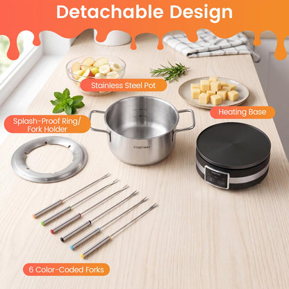 Electric Fondue Pot Set 1200W Fondue Maker with Removable Stainless Steel Pot