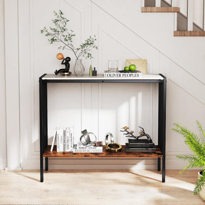90 CM 2 Tier Industrial Console Foyer Table with Sintered Stone Tabletop