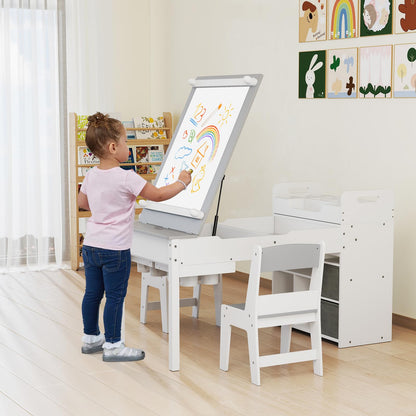 Kids Art Craft Table and Chairs Set with Paper Roll Flip up Tabletop