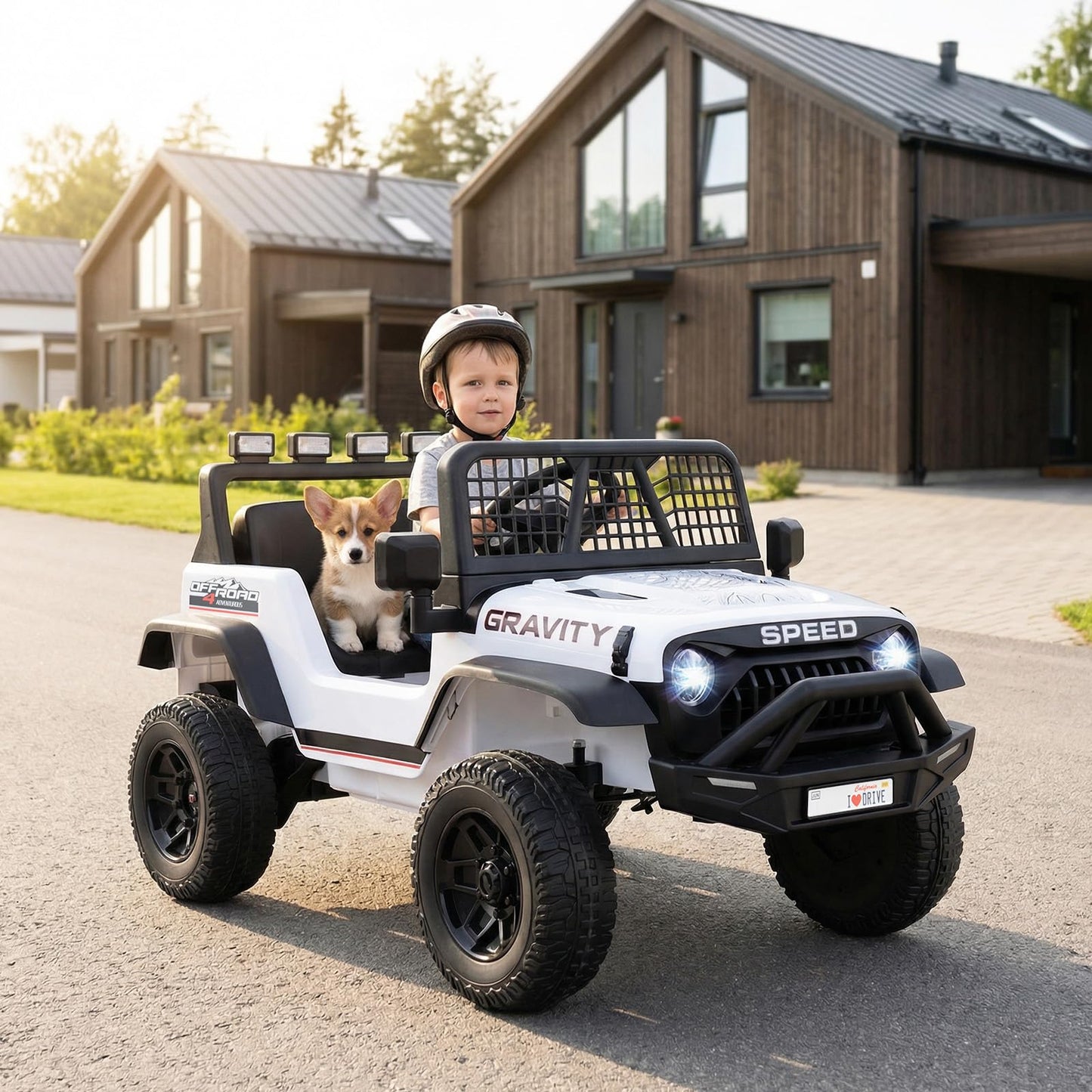 24V Kids Ride on Car with Remote Control, LED Lights, Horn