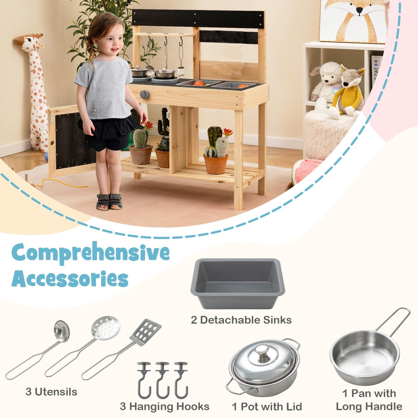 Mud Kitchen Playset with 2 Removable Sinks